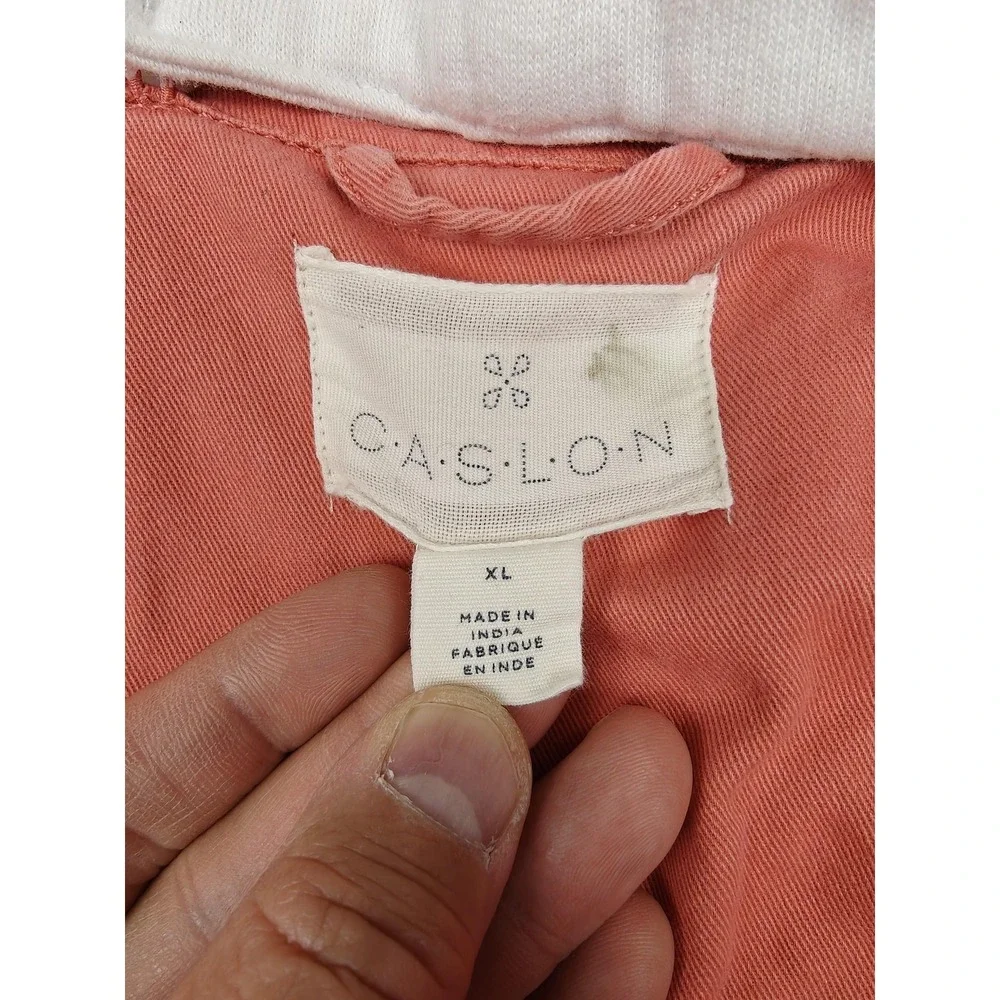 Caslon Jacket Womens XL Pink Hooded‎ Anorak Utility Twill Drawstring Pockets